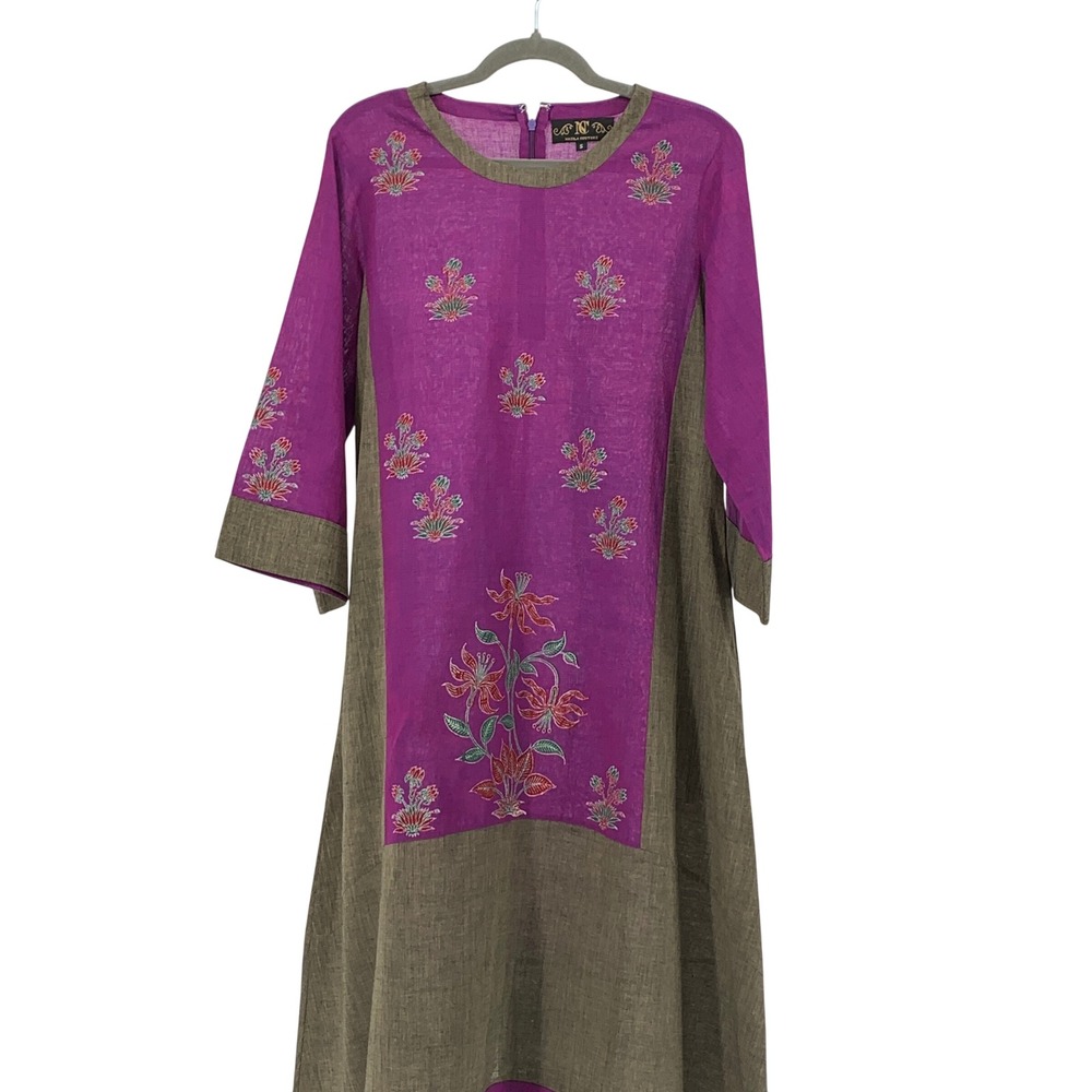 Nazila Couture Purple Olive Embroidered High Low Tunic Dress Small Boho Floral - Picture 14 of 14